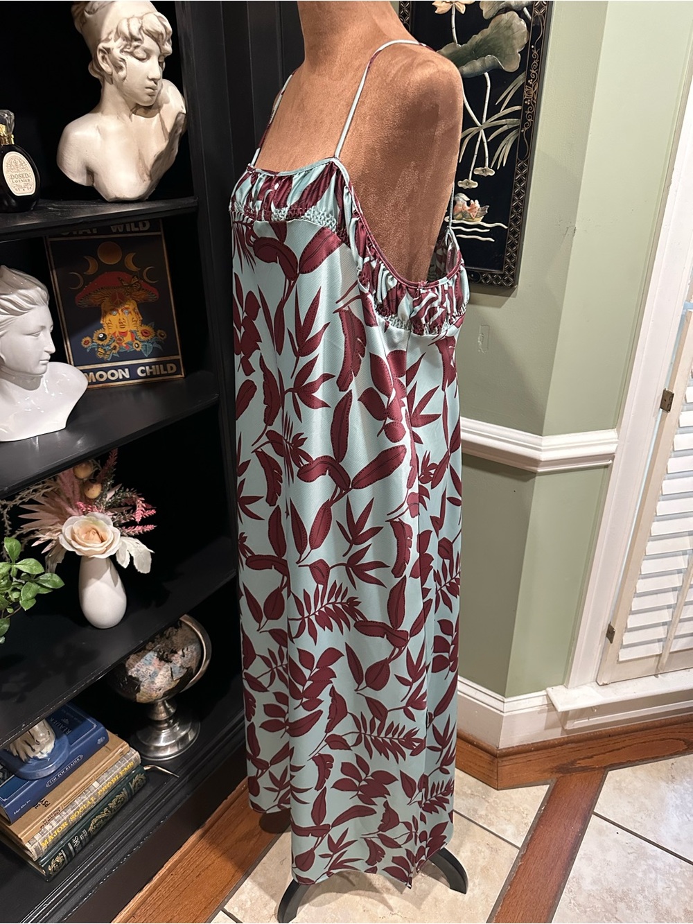 Anthropologie Square‑Neck Slip Dress – Mint Botanical Print – Size 1XL - Picture 7 of 14